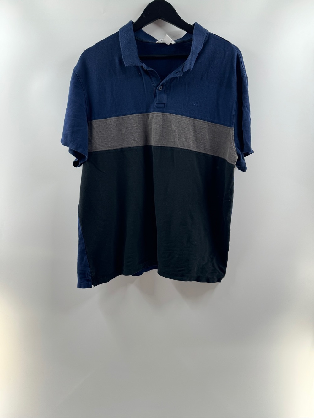 Calvin Klein Men’s XL Blue Grey Colorblock Short Sleeve Polo Shirt